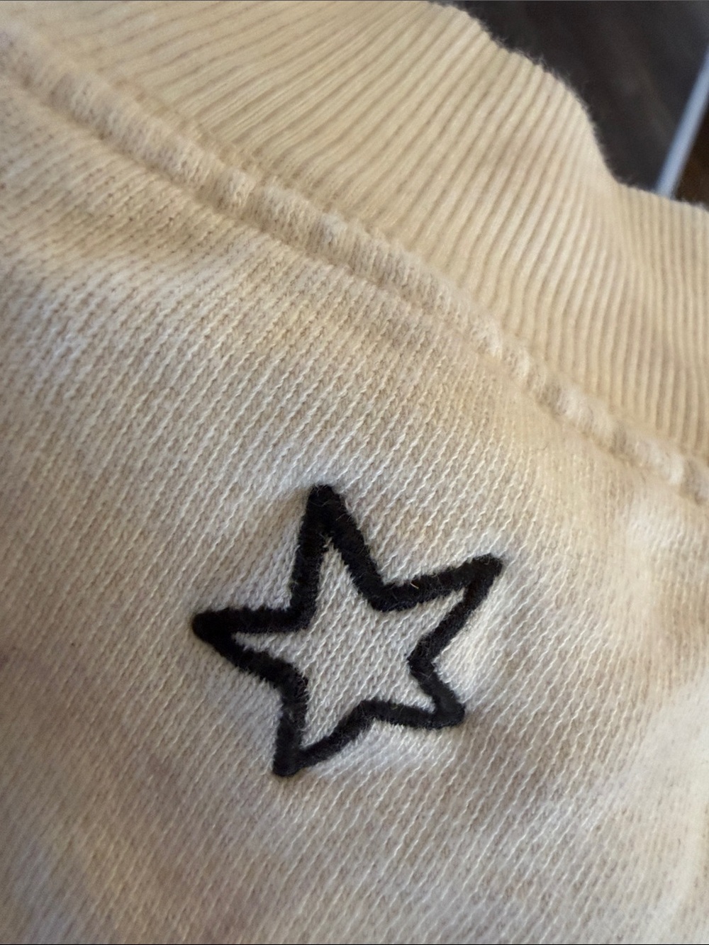 This cream Pilcro embroidered sweatshirt from Anthropologie features a "shimmer - Picture 7 of 12